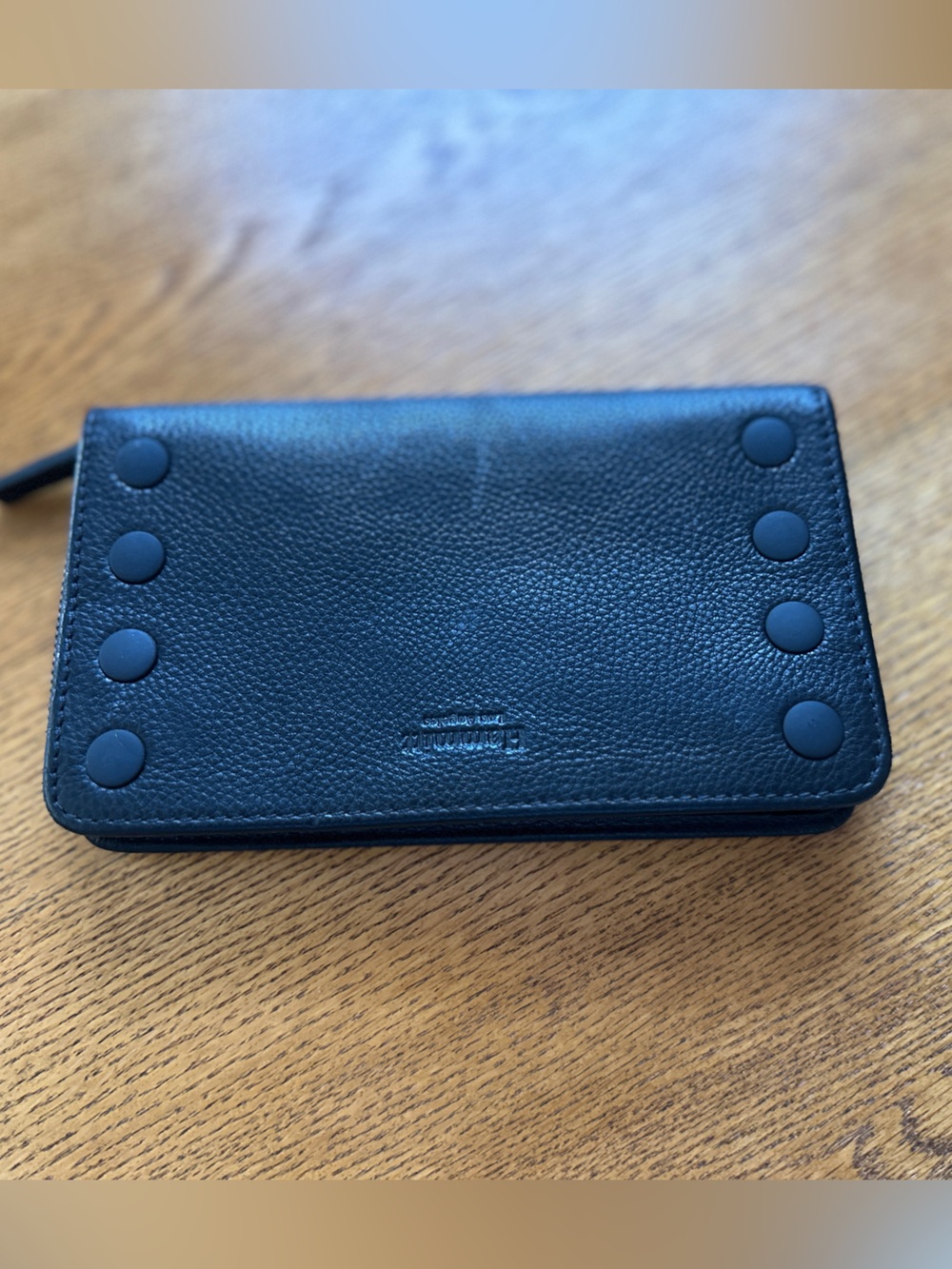 Hammitt 405 Wallet-Gunmetal Black on black stud detail. Leather Zip Wallet. - Picture 2 of 4